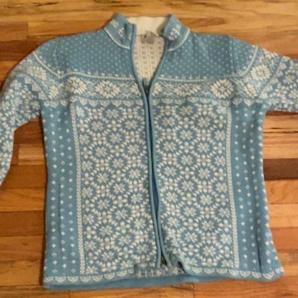 L.L. Bean Blue and White Floral Cardigan X-Large Zippered